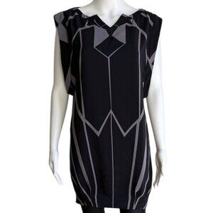 Julie Haus Black Geometric Silk Tunic Dress – Size XS